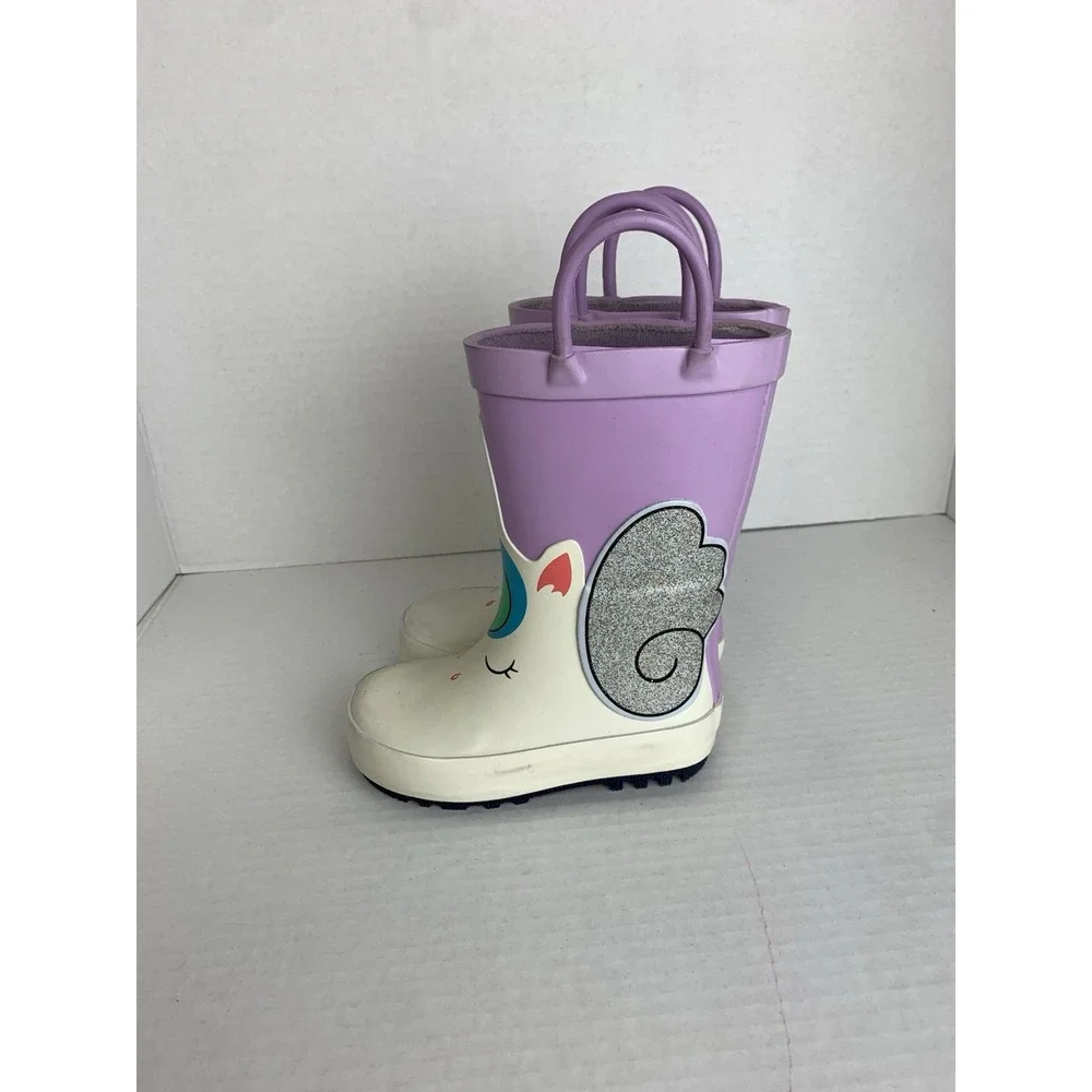 Cat & Jack Toddler Girls Unicorn Rain Boots Purple White Glitter Size‎ 5